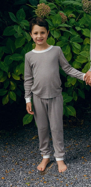 Polkadot BOYS SET Crew LS & Pant - Brown Gingham Print