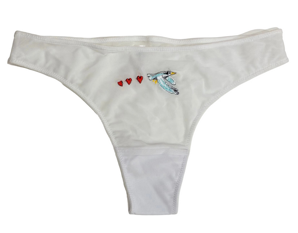 LOVE AND SWANS~ Mesh Thong with Bird/Heart Embroidery