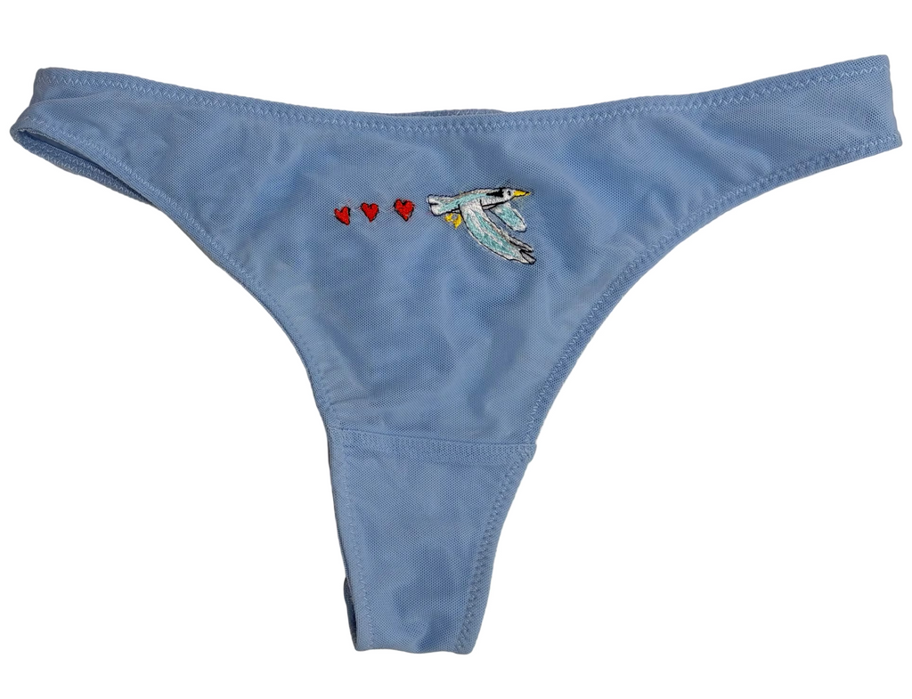 LOVE AND SWANS~ Mesh Thong with Bird/Heart Embroidery