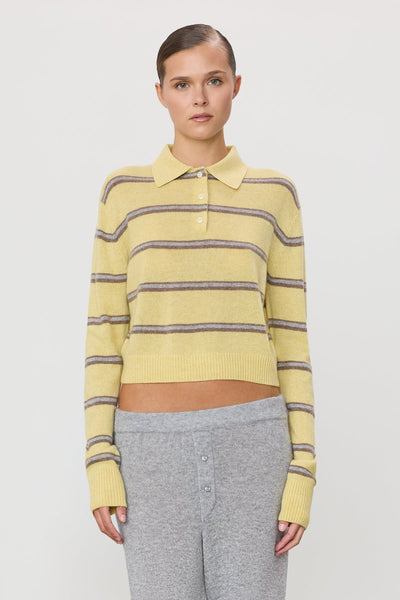 ETERNE~ Cashmere striped Barrett polo sweater