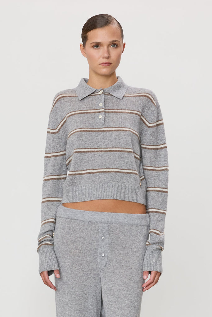 ETERNE~ Cashmere striped Barrett polo sweater