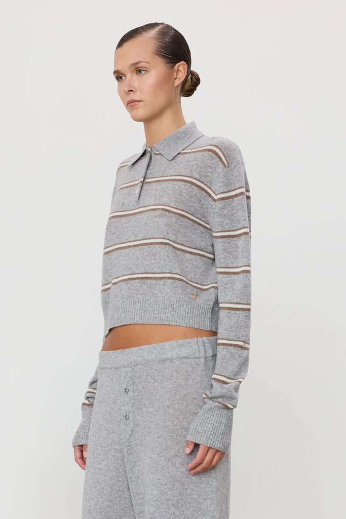 ETERNE~ Cashmere striped Barrett polo sweater