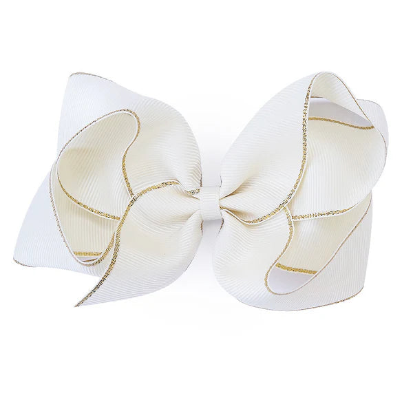 HAIR ACCESSORIES~ Grosgrain bow with gold edging on elastic headband