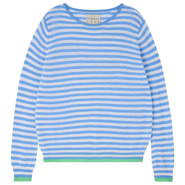 JUMPER 1234~ Tipped little stripe blue cashmere sweater