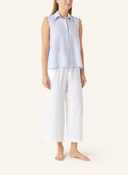 YELLAMARIS~Navy/white sleeveless linen striped blouse