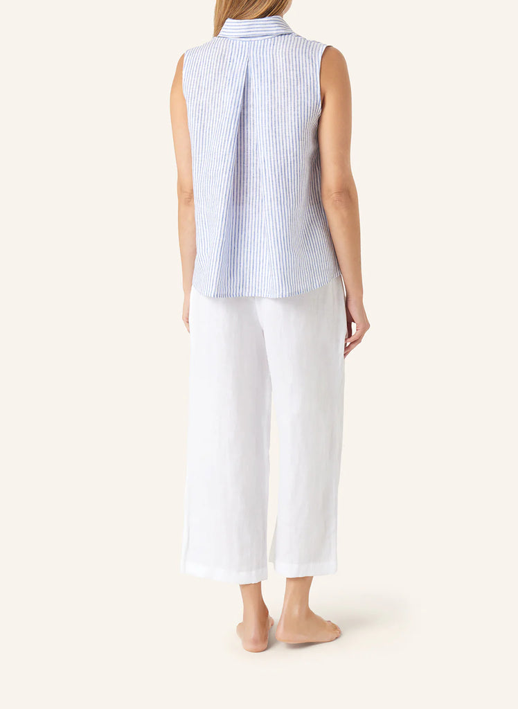 YELLAMARIS~Navy/white sleeveless linen striped blouse