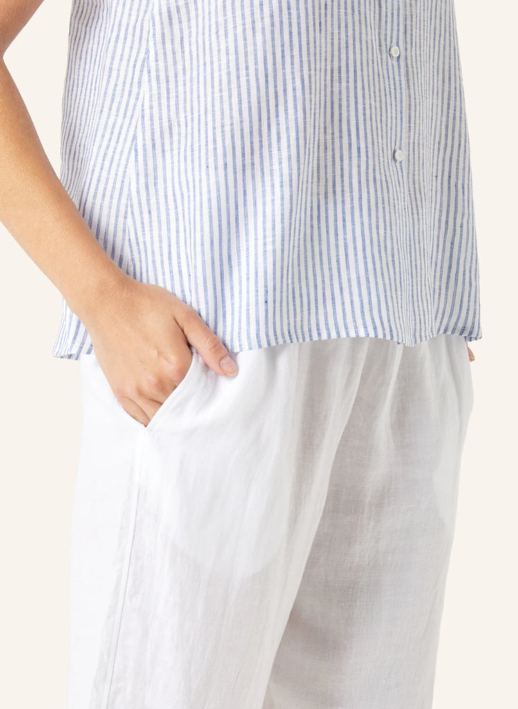 YELLAMARIS~Navy/white sleeveless linen striped blouse
