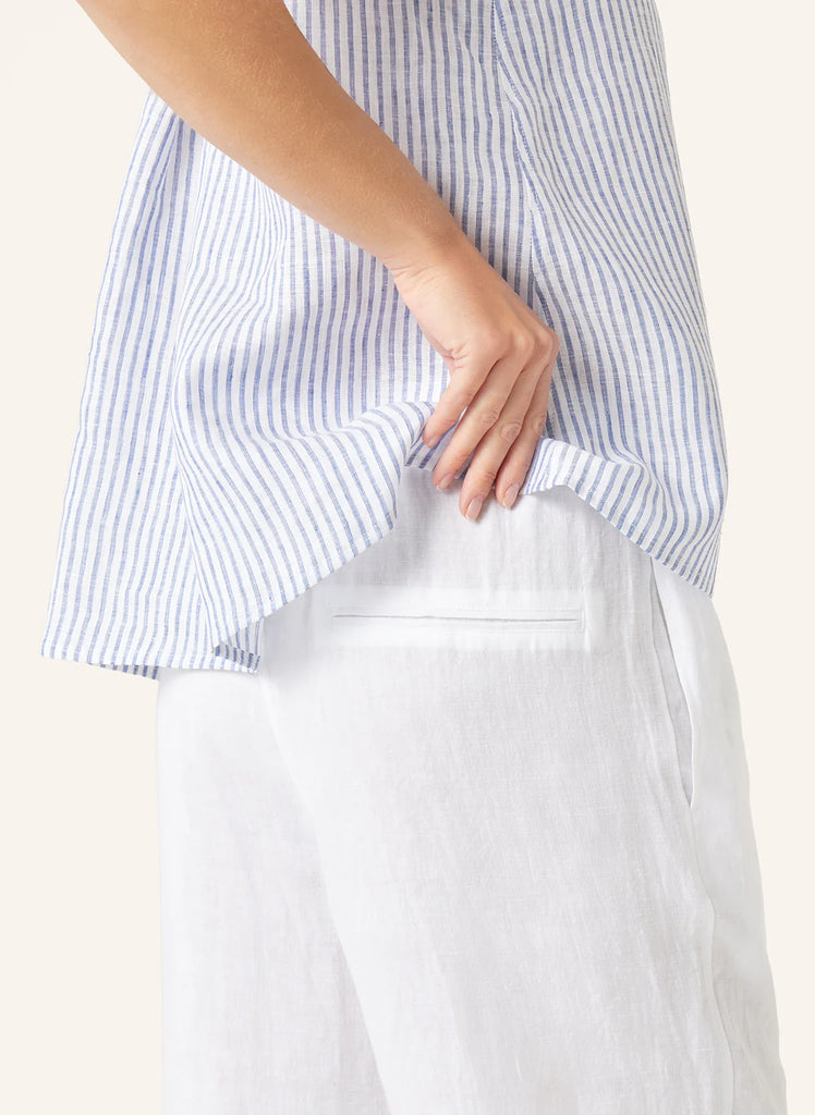 YELLAMARIS~Navy/white sleeveless linen striped blouse