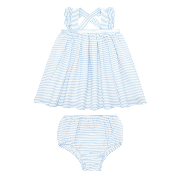 MINNOW~ Baby powder blue stripe flutter tank bloomer set
