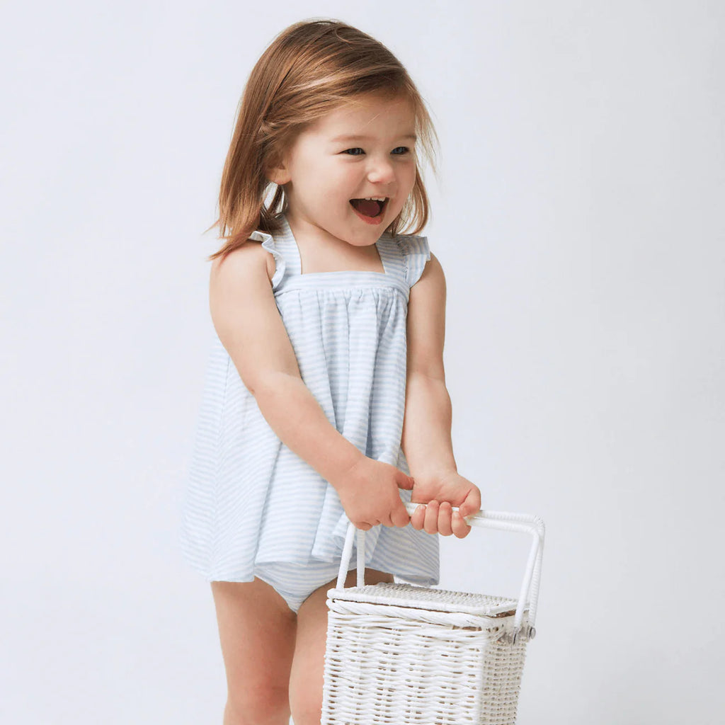MINNOW~ Baby powder blue stripe flutter tank bloomer set