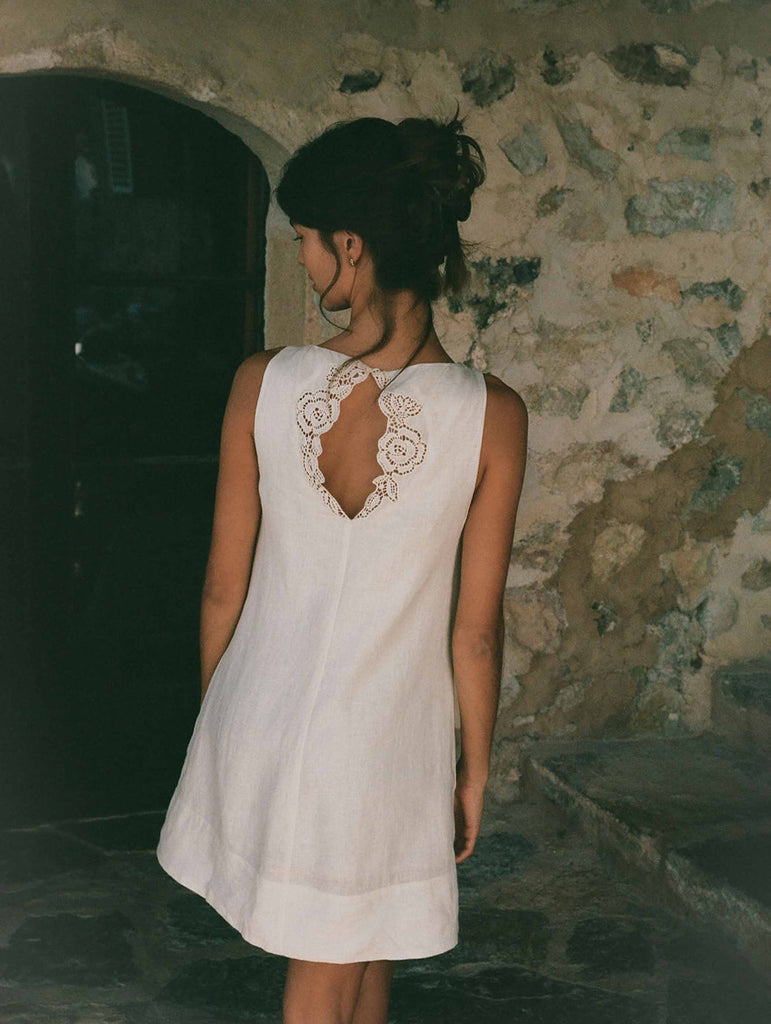 PEONY~ Embroidered mini keyhole dress