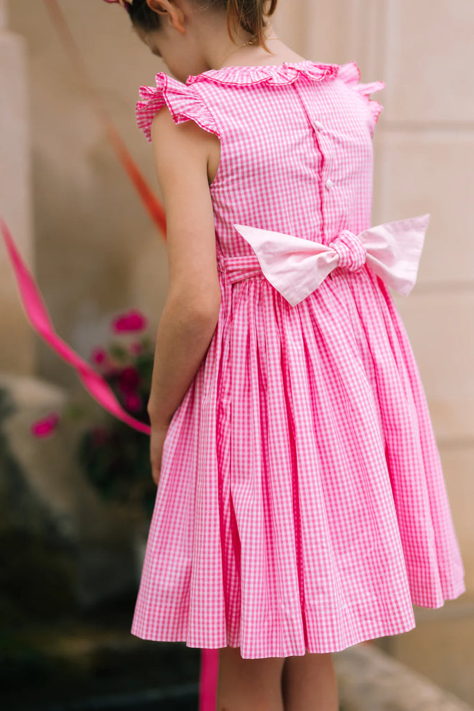 ANTOINETTE PARIS~ Tulip pink gingham frilled cap sleeve smocked dress