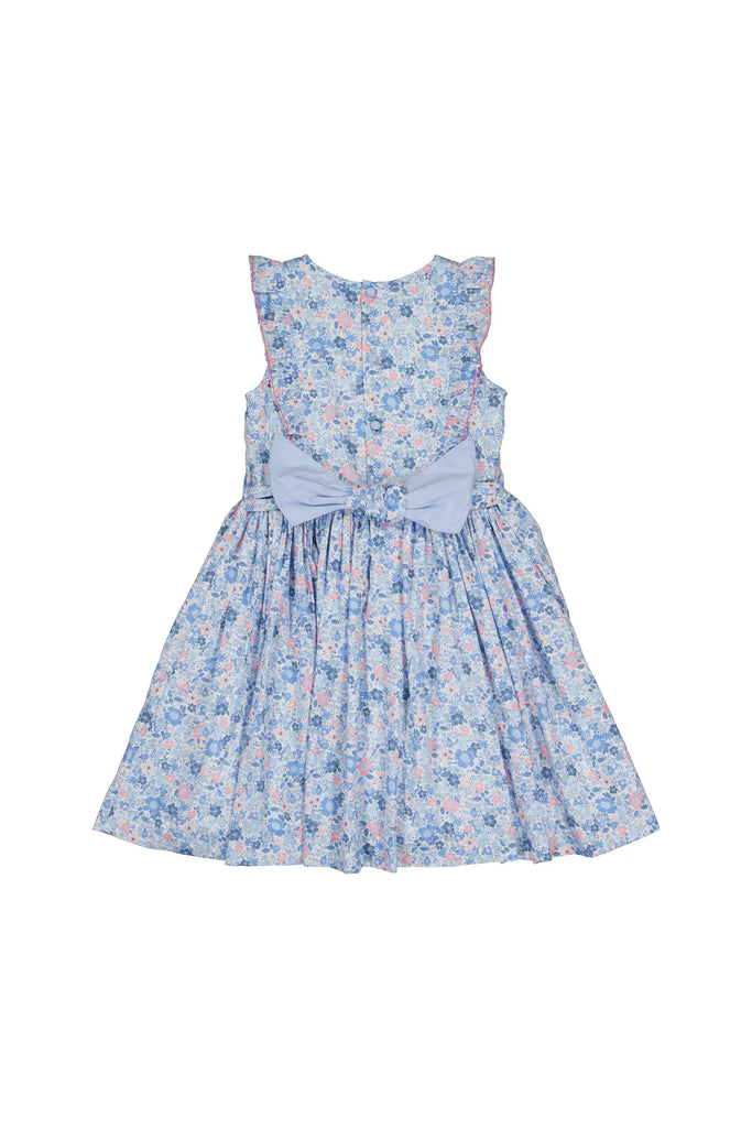 ANTOINETTE PARIS~ Marguerite blue floral frilled sleeveless smocked dress with purse