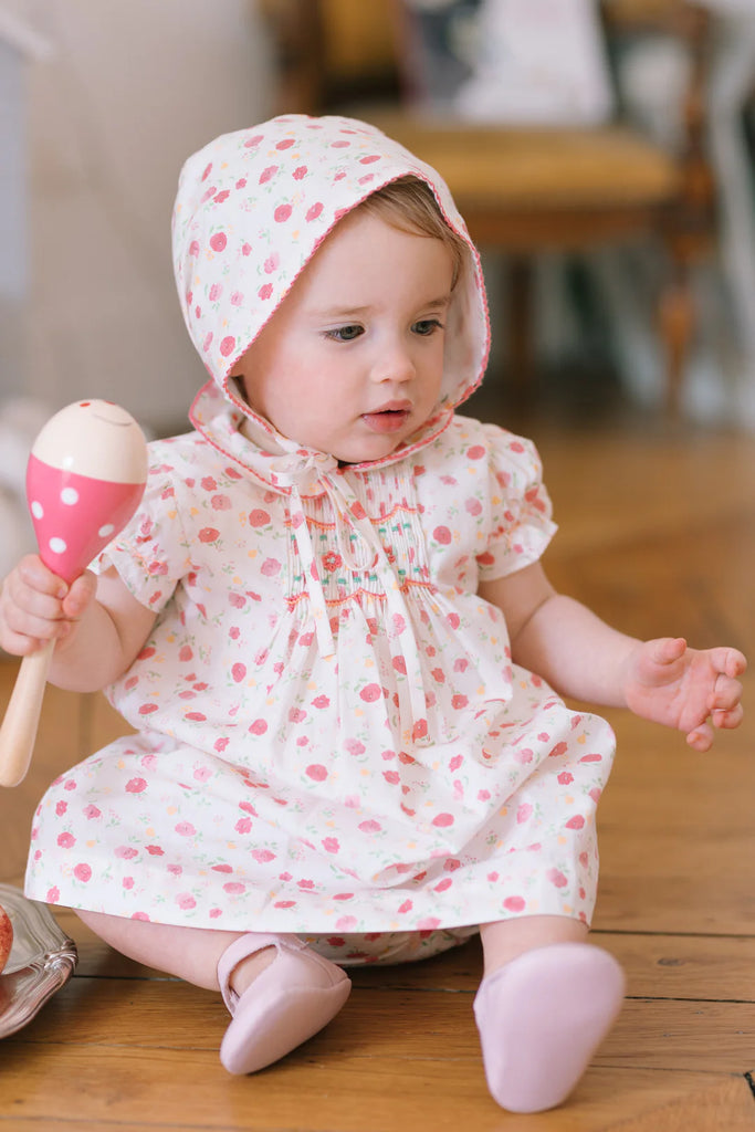 ANTOINETTE PARIS~ Poppy pink smocked baby set