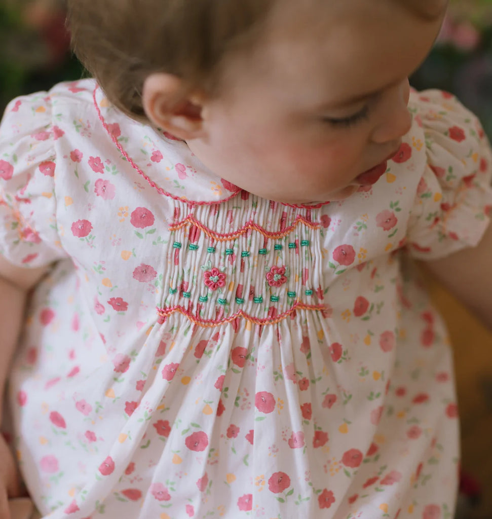 ANTOINETTE PARIS~ Poppy pink smocked baby set