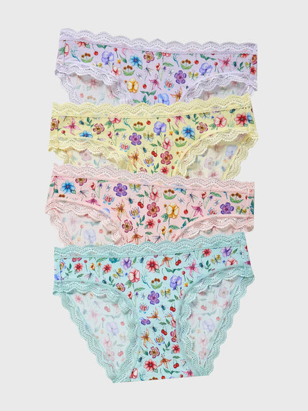 STRIPE AND STARE~ Ethereal wildflowers 4 pack bikini knickers