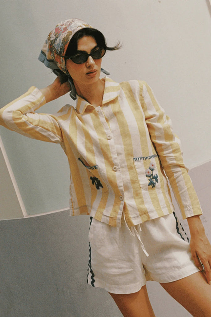 TROVATA~ Leni linen jacket in yellow faro stripe