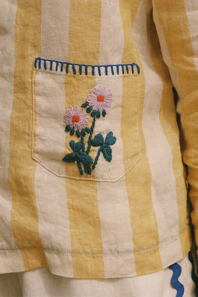 TROVATA~ Leni linen jacket in yellow faro stripe