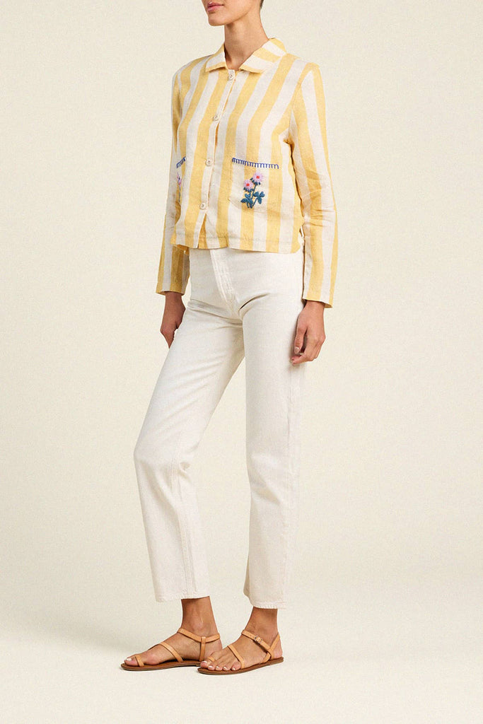 TROVATA~ Leni linen jacket in yellow faro stripe