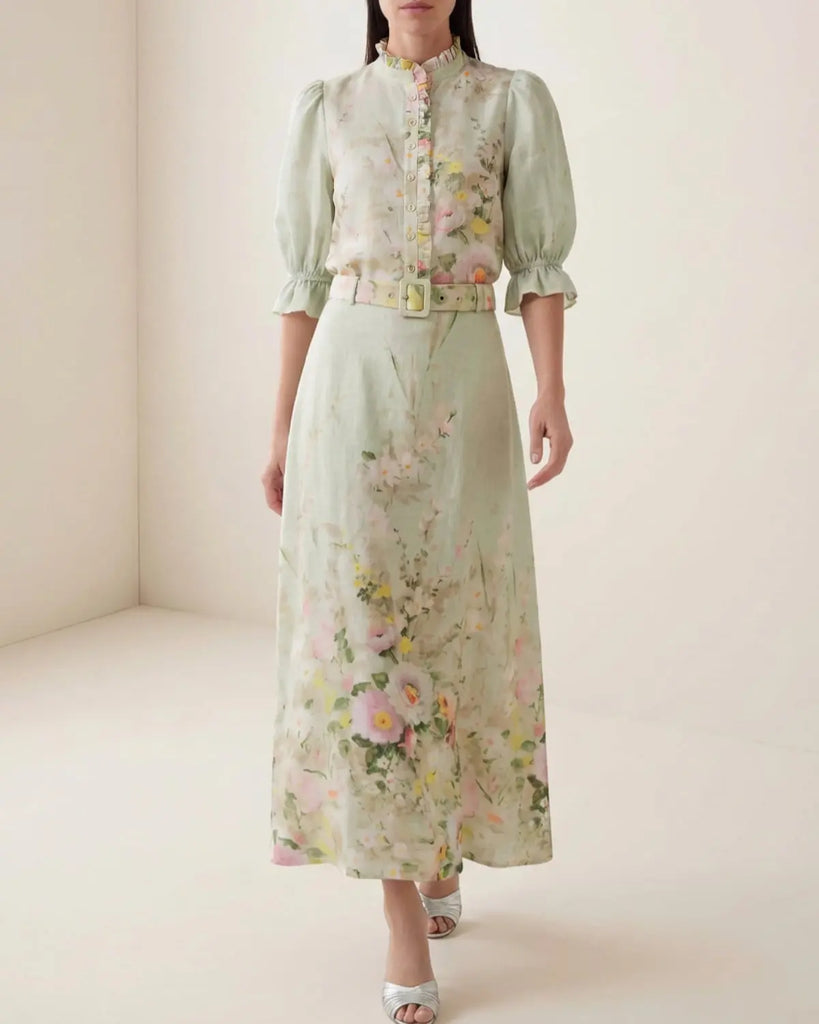 BYTIMO~ Linen floral maxi skirt