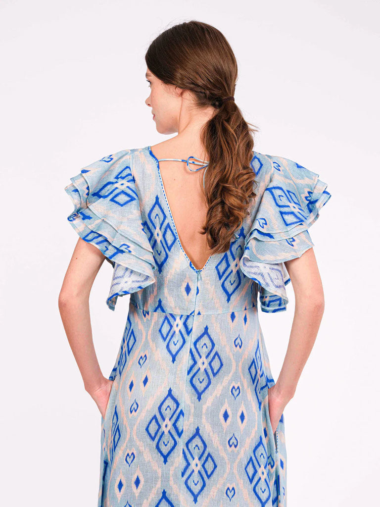NIMO WITH LOVE~Belladona blue ikat ruffle dress