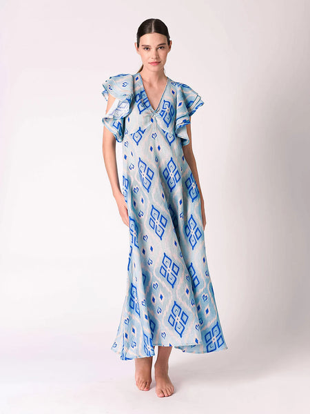 NIMO WITH LOVE~Belladona blue ikat ruffle dress