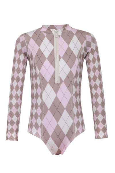 SUBMARINE~ Scooba Doo rashguard in argyle pink print