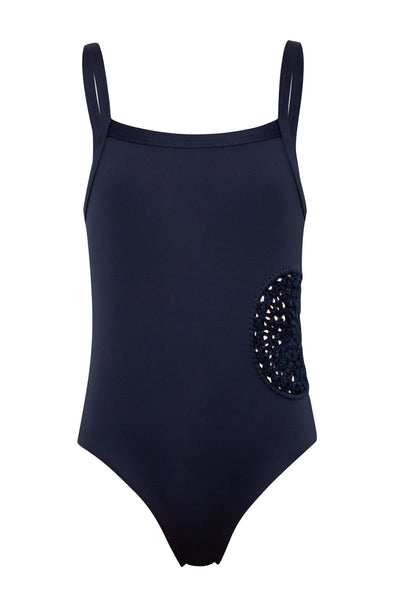 SUBMARINE~Handmade navy 1 pc swimsuit with crochet design