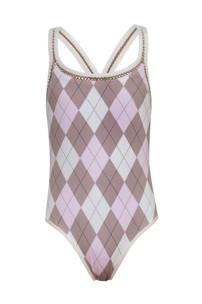 SUBMARINE~ 1 pc swimsuit Crossed in pink argyle