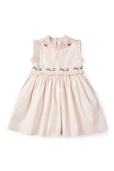 COPENHAGEN COLORS~ seersucker dress with ruffles and embroidery
