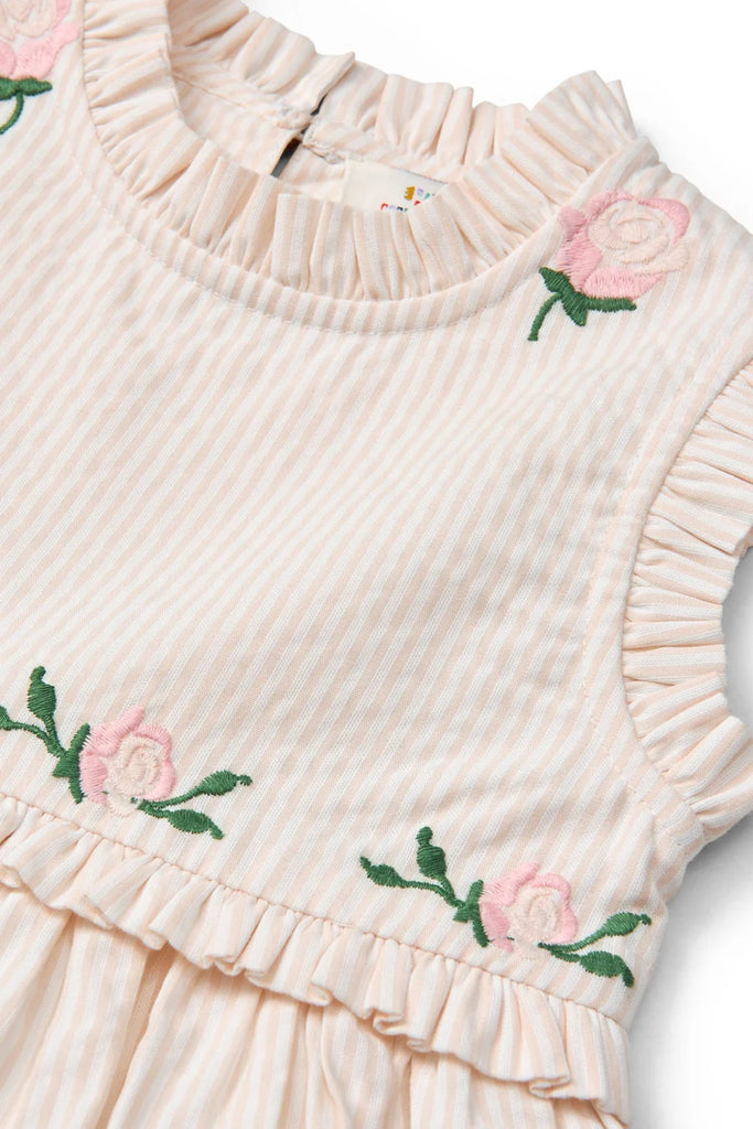 COPENHAGEN COLORS~ seersucker dress with ruffles and embroidery