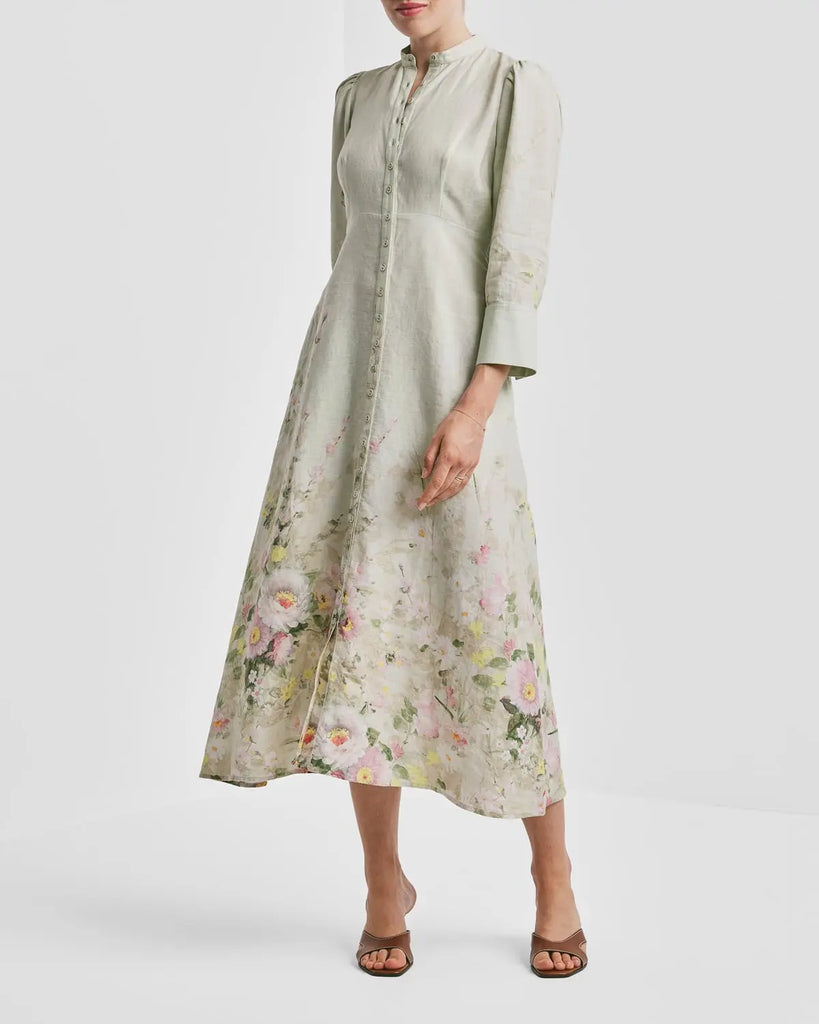 BYTIMO~ Linen floral button down dress