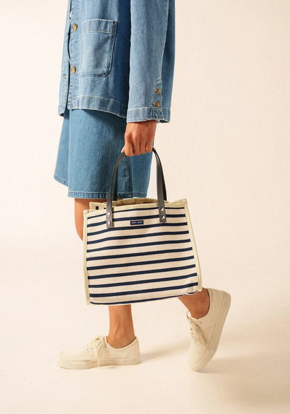 SAINT JAMES~ Stripe and jute tote sac carre raye 4600