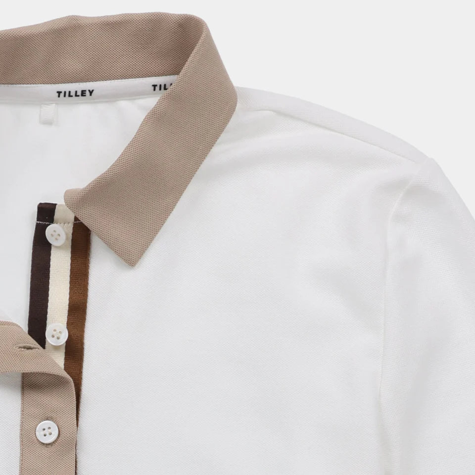 TILLEY~ Preppy pique long sleeve striped placket polo