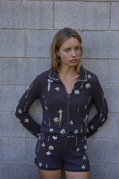 ANTIPODEAN~In Bloom knit collar cardigan