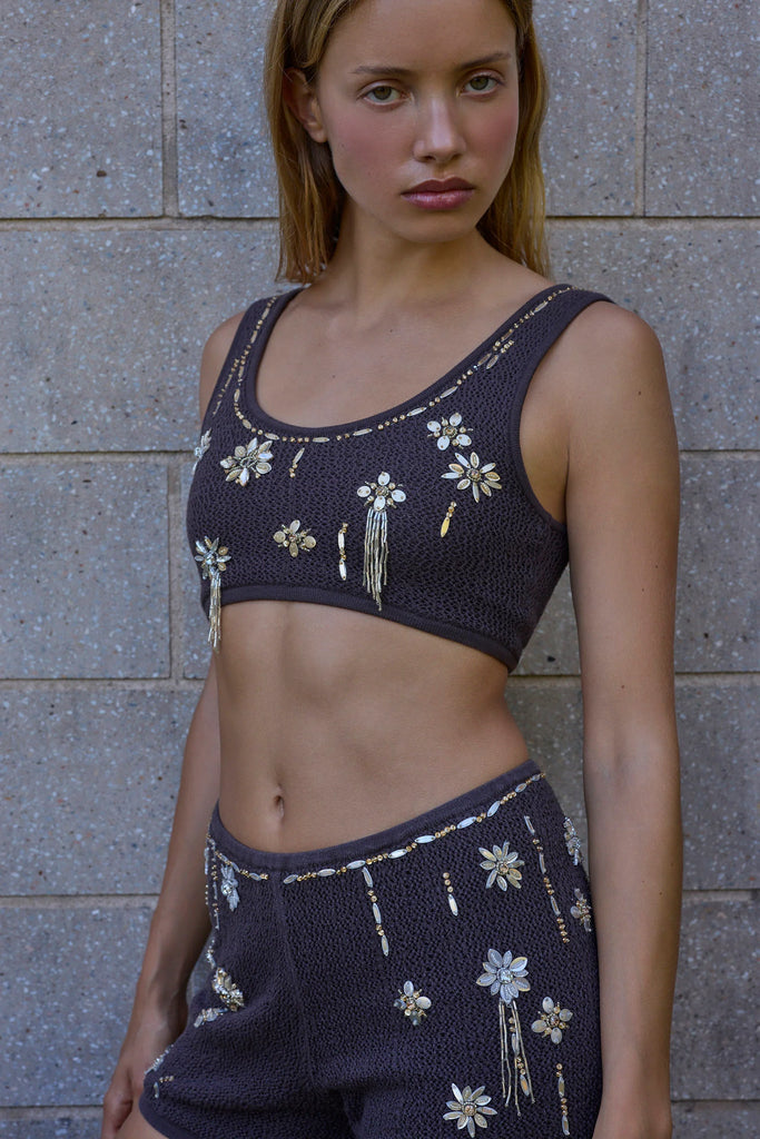ANTIPODEAN~ In Bloom contrast binding crop top