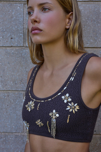 ANTIPODEAN~ In Bloom contrast binding crop top