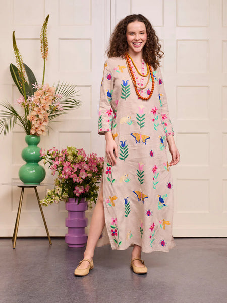 NIMO WITH LOVE~ Sapphire long kaftan w Mexican embroidery