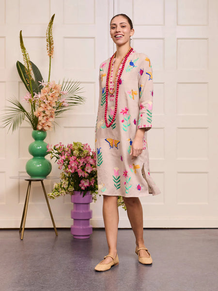 NIMO WITH LOVE~ Sapphire short kaftan w Mexican embroidery