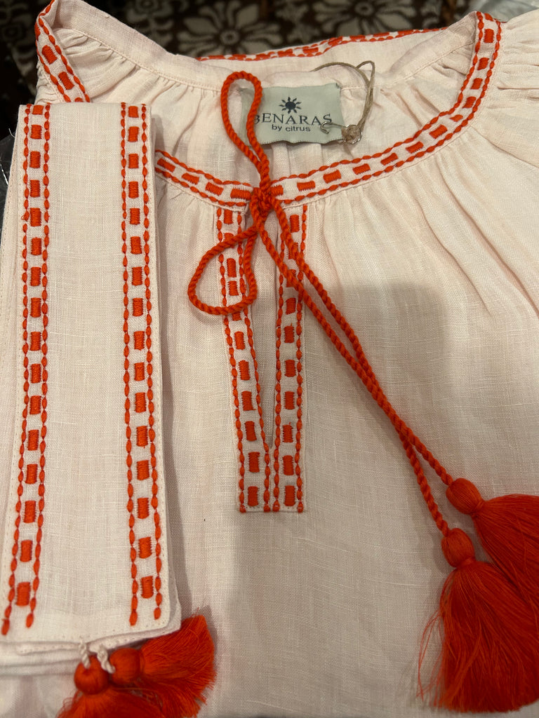 BENARAS~ Pale Pink/orange short kaftan w 24877