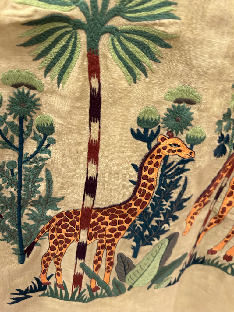 BENARAS~ Loden green kaftan w safari embroidery 24868