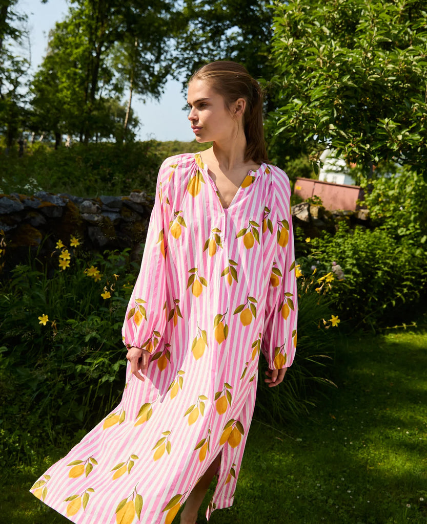 SISSEL EDELBO~ Lara dress pink stripe w lemon print