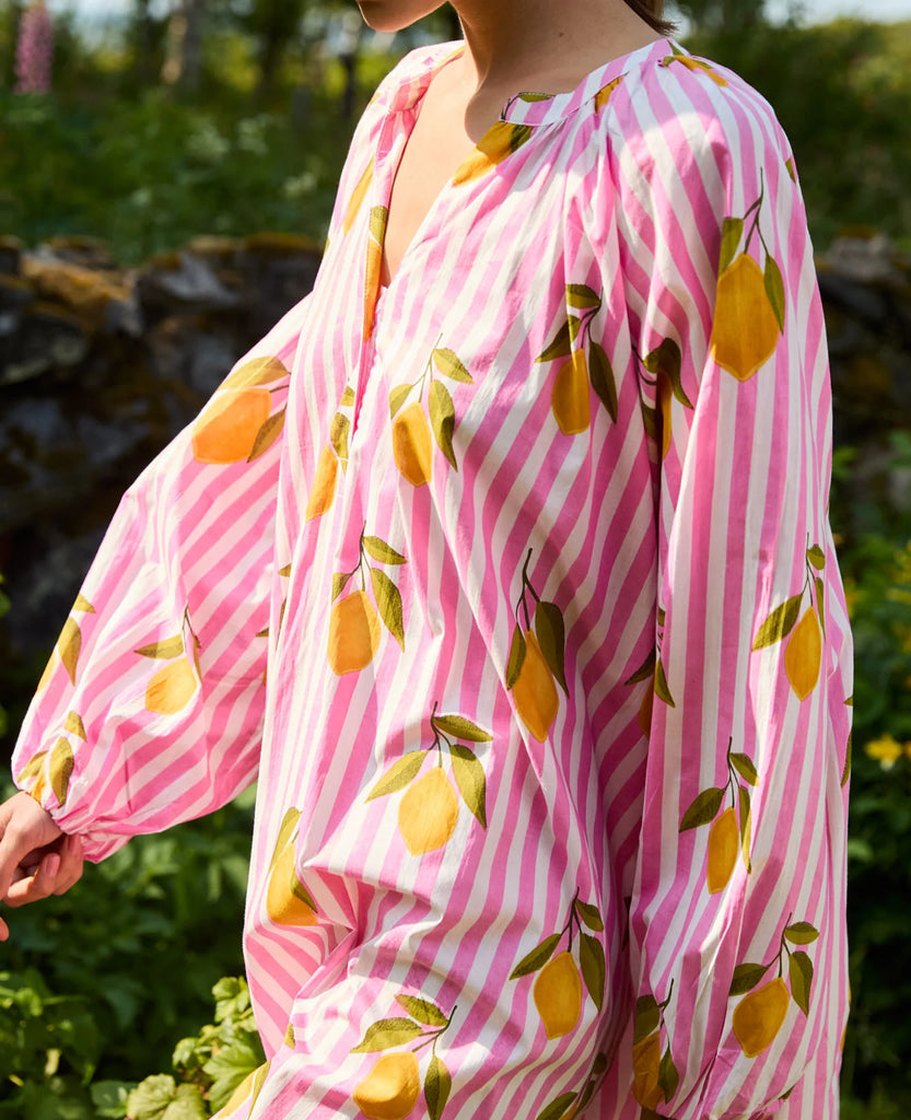 SISSEL EDELBO~ Lara dress pink stripe w lemon print