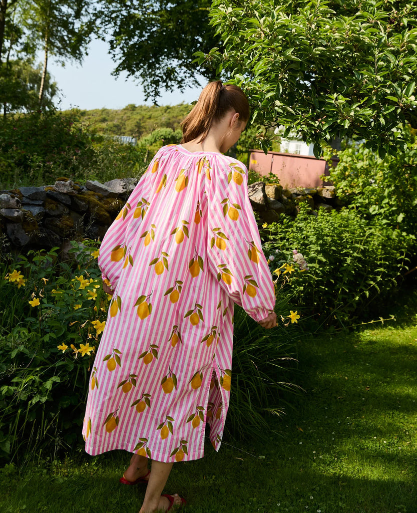 SISSEL EDELBO~ Lara dress pink stripe w lemon print