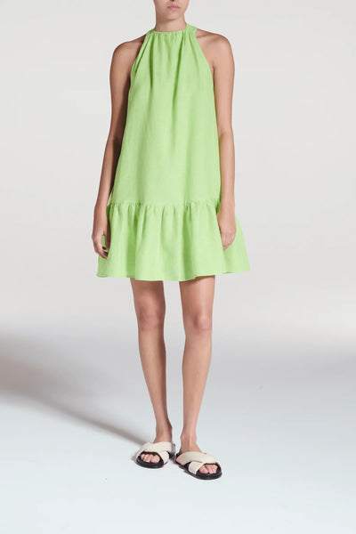 ASCENO~ Adana linen halter short dress w drop waist.