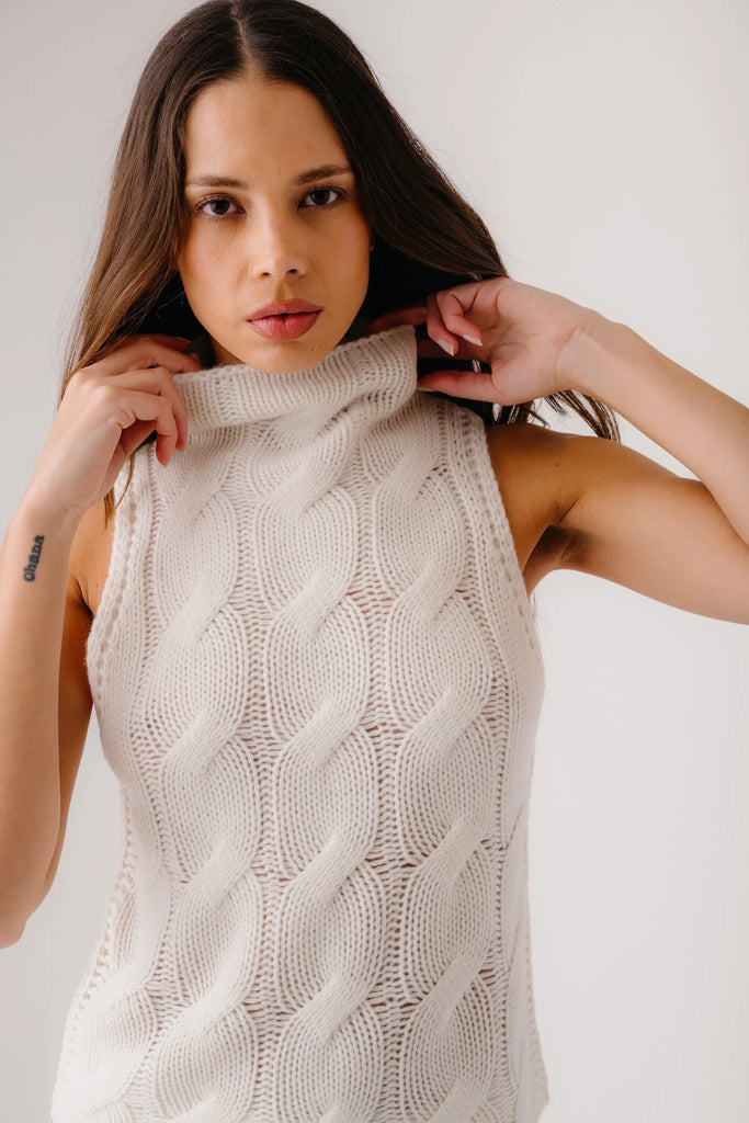 SABLYN~ Salvia sleeveless cable turtleneck