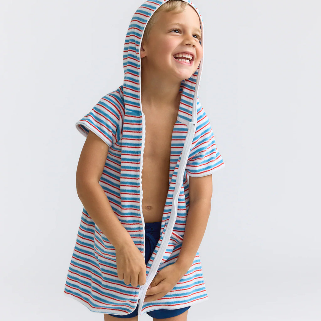MINNOW~ unisex jetty stripe French Terry hooded zipper coverup