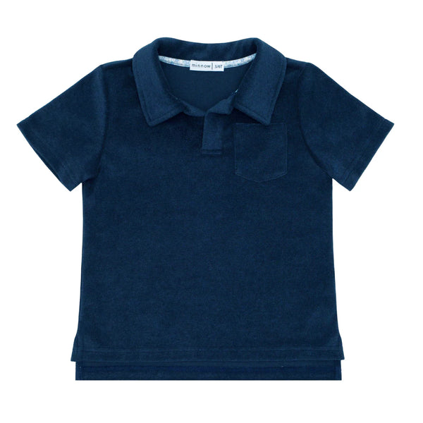 MINNOW~ Boys navy French Terry polo shirt
