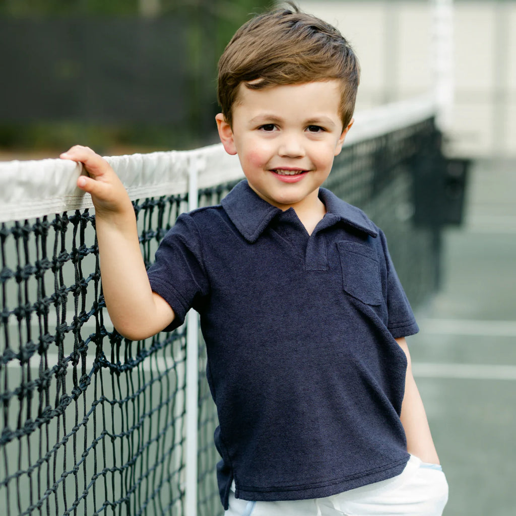 MINNOW~ Boys navy French Terry polo shirt