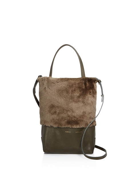 ALICE D- leather small bag with fur trim